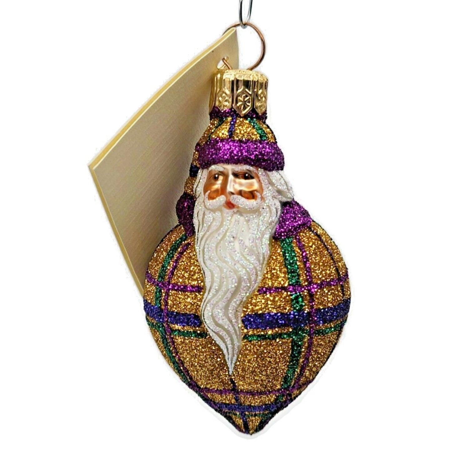 Patricia Breen Miniature Santa Poeticus Plaid Purple Gold Christmas Ornament HCB