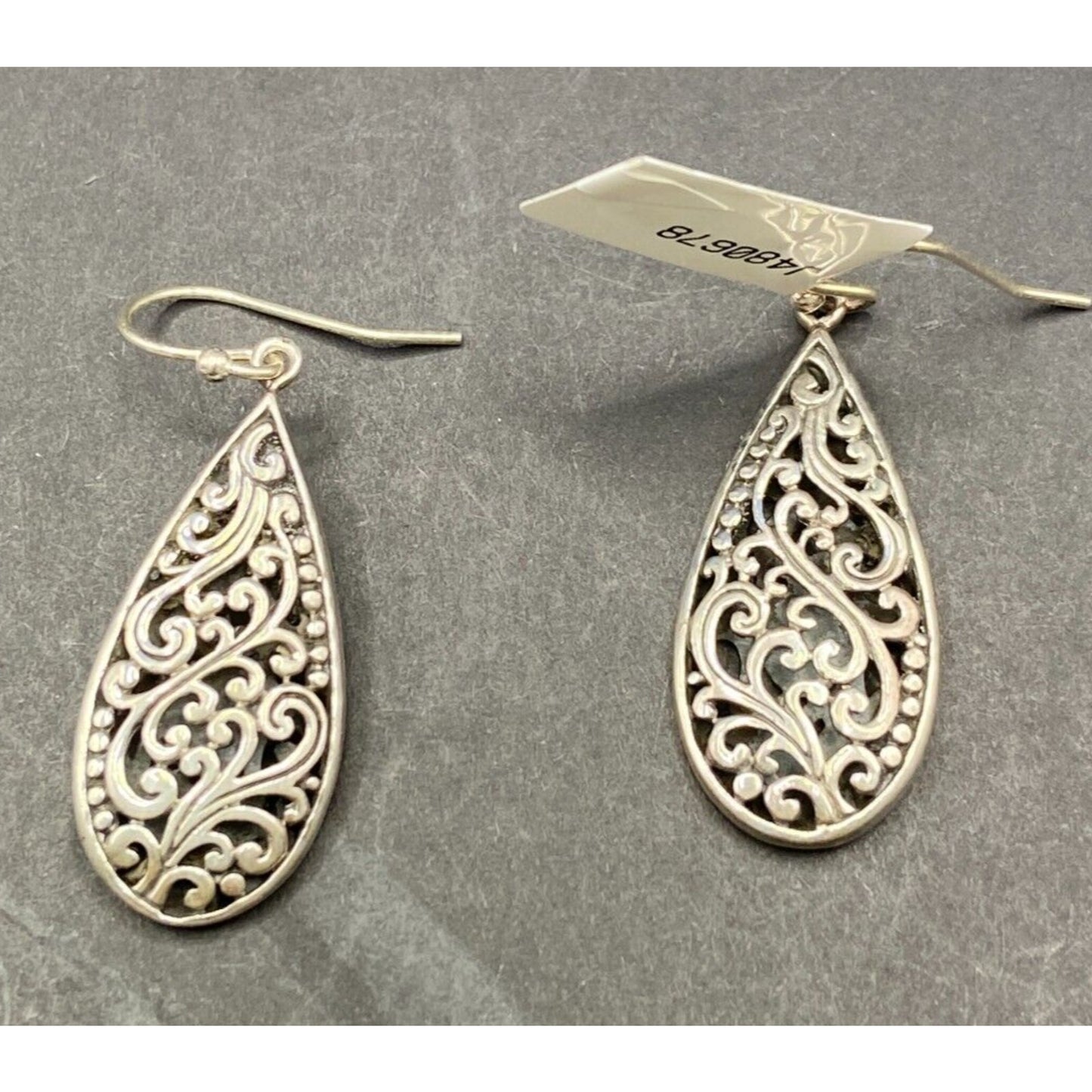 Samuel B Teardrop Shape Dangle Hook Earrings 925 Sterling Silver Filigree NWT