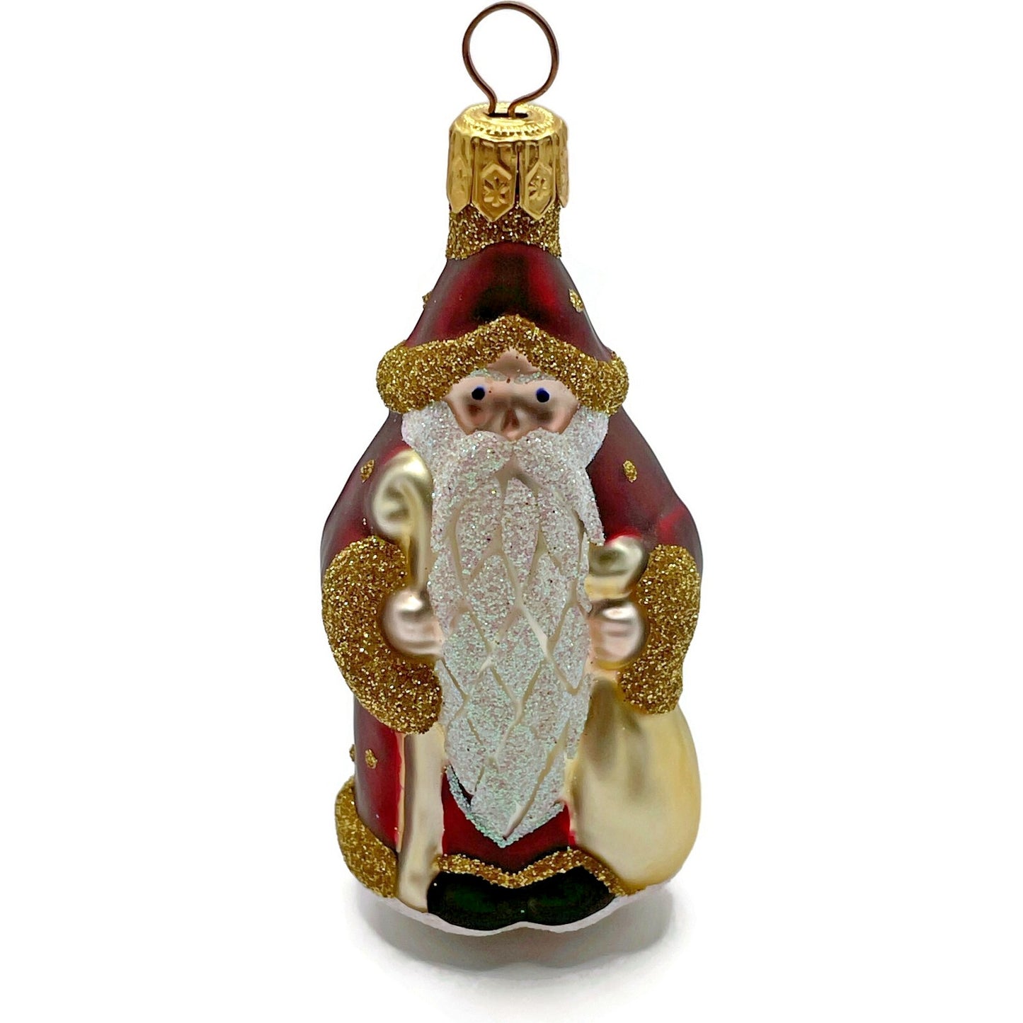 Patricia Breen Miniature Woodland Santa Bordeaux Gold Dots Christmas Ornament