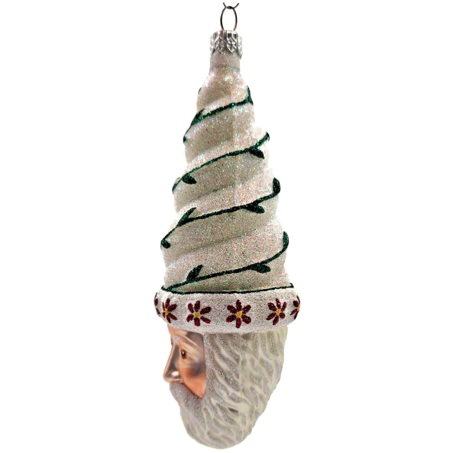 Patricia Breen Goslar Santa Pearl Green Red Glittered Christmas Decor Ornament