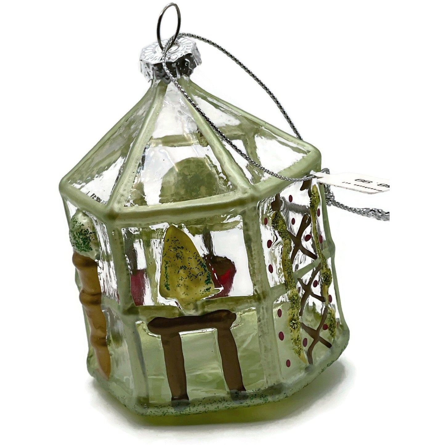 Garden Flowers Greenhouse Ornament Blown Glass Glittered Christmas Tree Decor