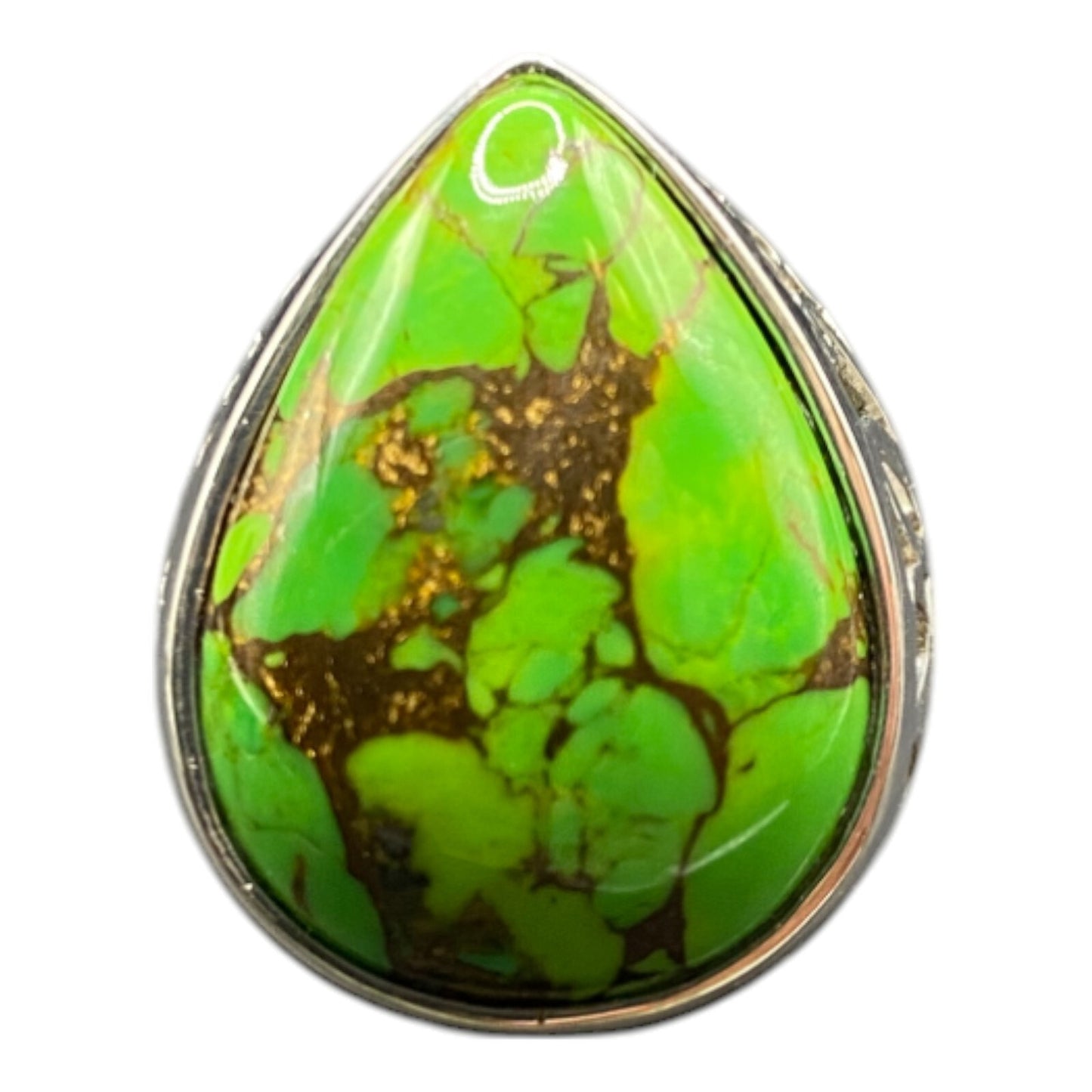 MSI 925 Sterling Silver Ring Teardrop Shape Lime Green Turquoise Thailand Size 8