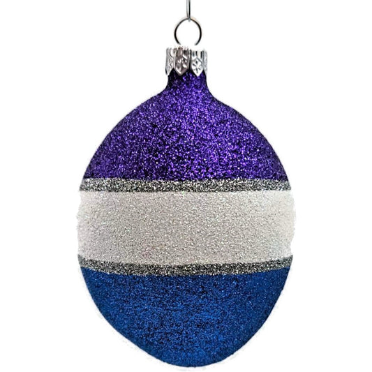 Patricia Breen Egg Purple Blue White Striped Glittered Easter Christmas Ornament