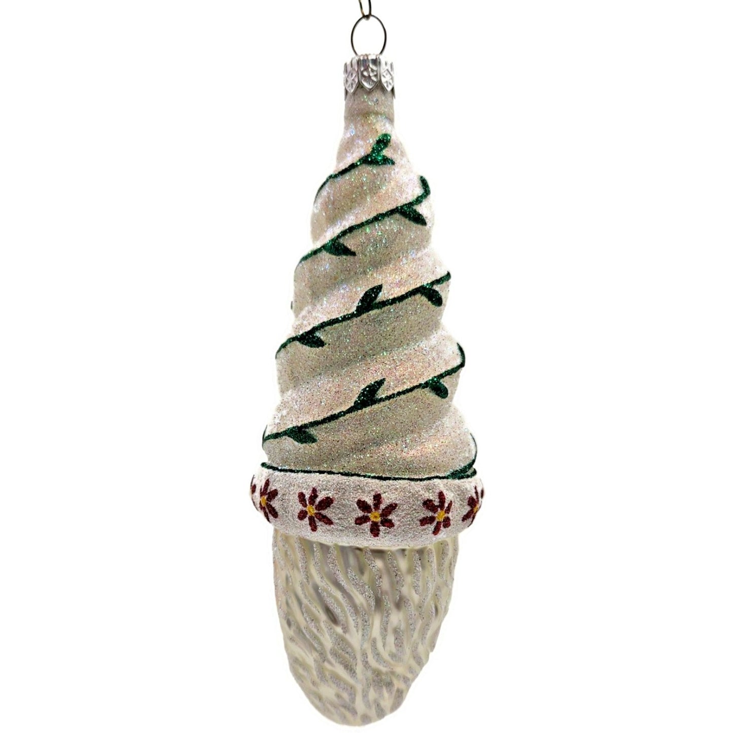 Patricia Breen Goslar Santa Pearl Green Red Glittered Christmas Decor Ornament