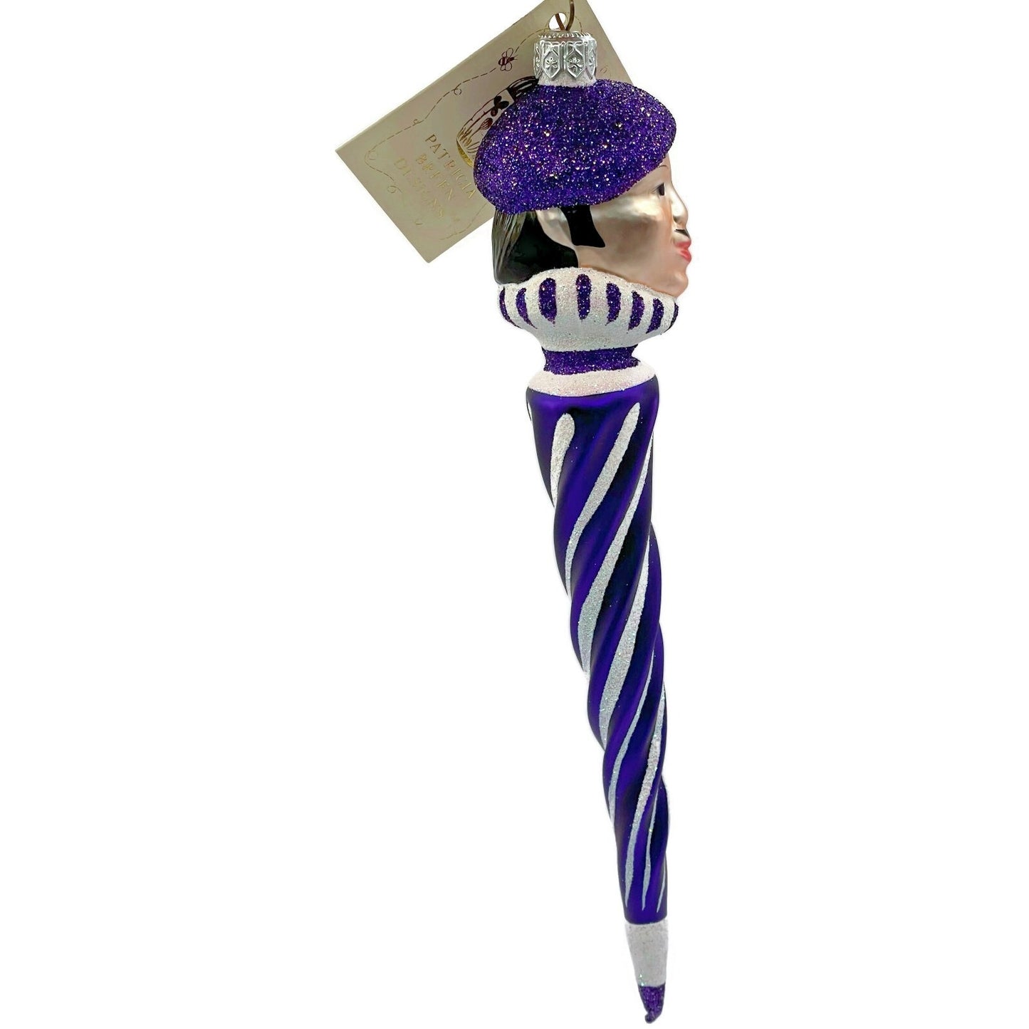 Patricia Breen French Twist Purple Pearl Glittered Stripes Christmas Ornament