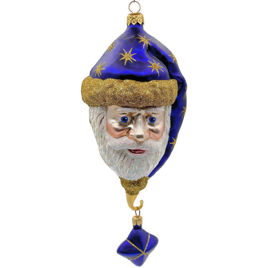 Patricia Breen Goodnight Santa Head Purple Gold Stars Christmas Tree Ornament