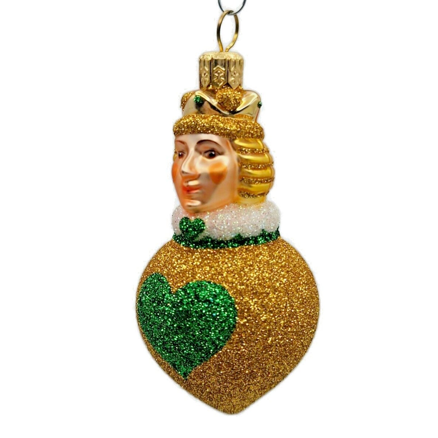 Patricia Breen Miniature Queen of Hearts Green Gold Glittered Christmas Ornament