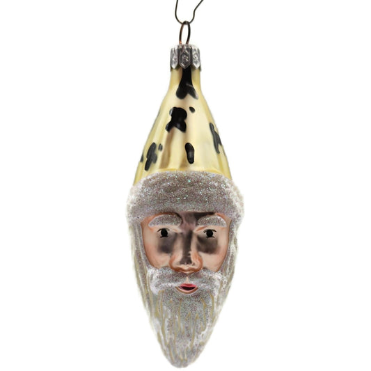 Patricia Breen Faux Fur Santa Claus Head Gold Black Christmas Tree Ornament