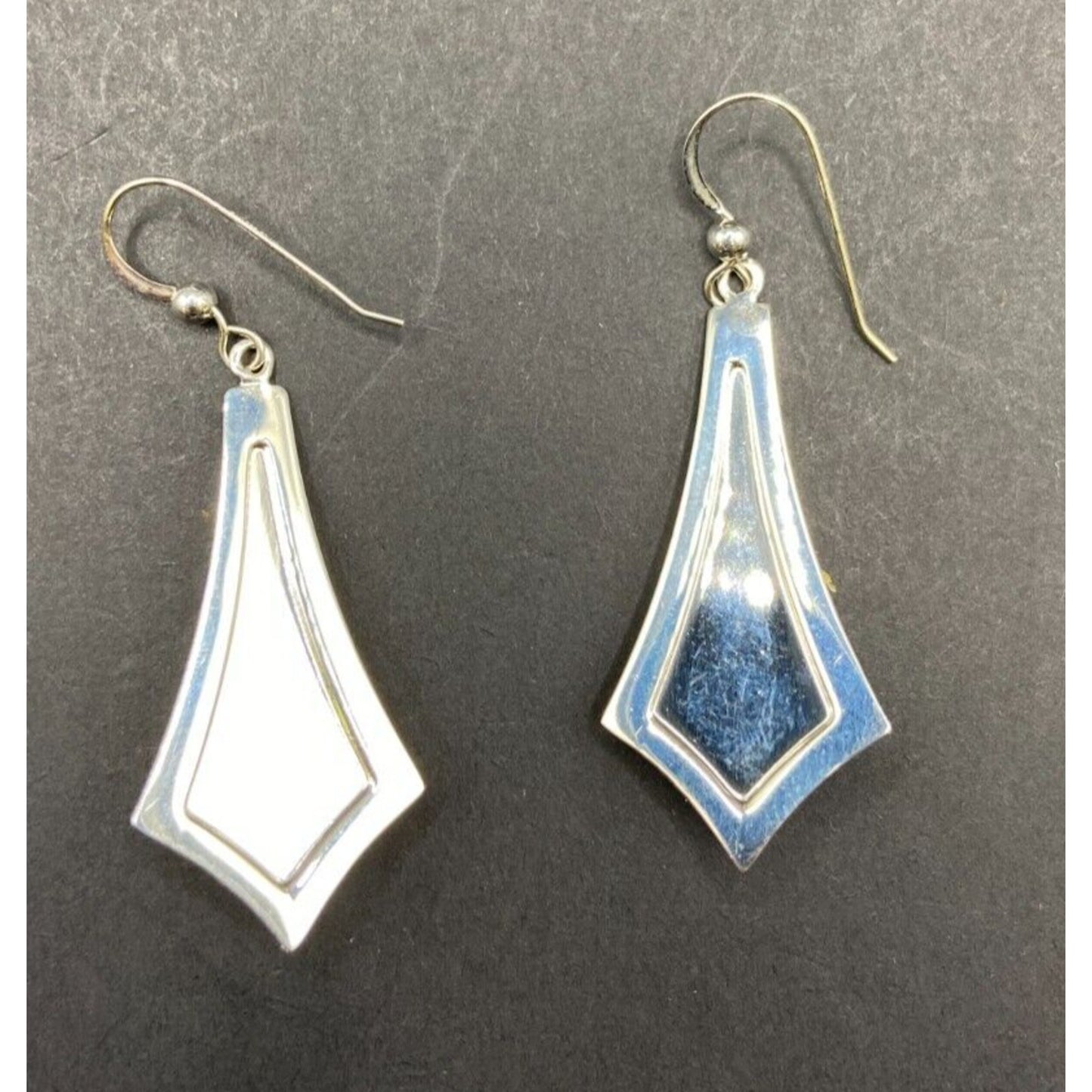 Turquoise Fish Hook Dangle Earrings Round Gemstone Silver Tone Metal