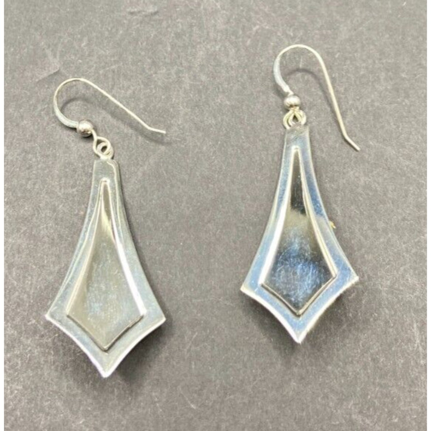 Turquoise Fish Hook Dangle Earrings Round Gemstone Silver Tone Metal