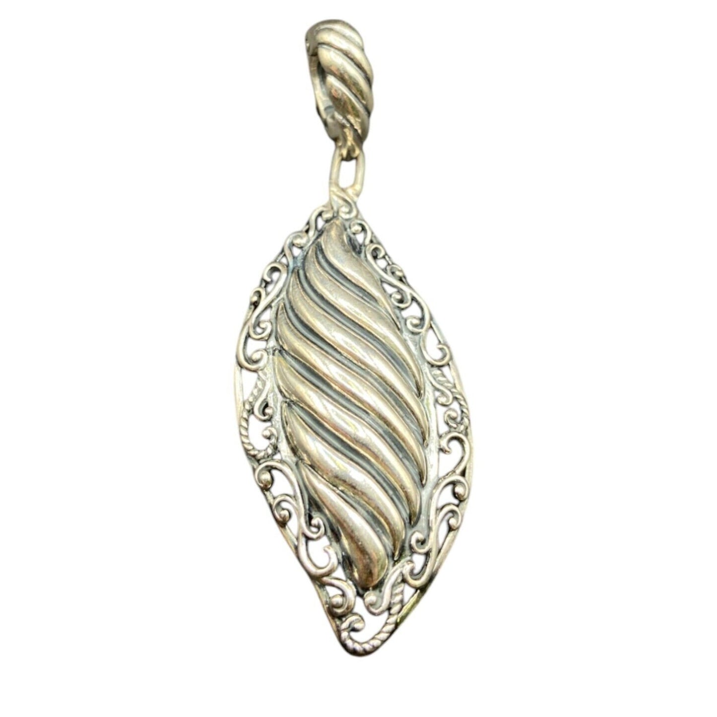 Carolyn Pollack Relios Leaf Shaped Pendant 925 Sterling Silver Scroll Filigree