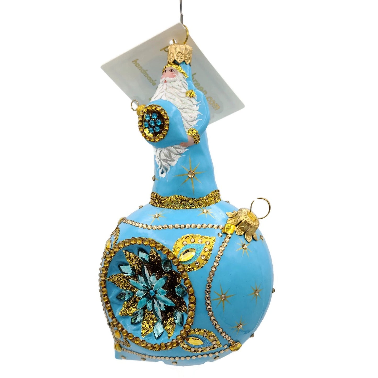 Patricia Breen Divine Turquoise Gold Santa Claus Christmas Tree Holiday Ornament