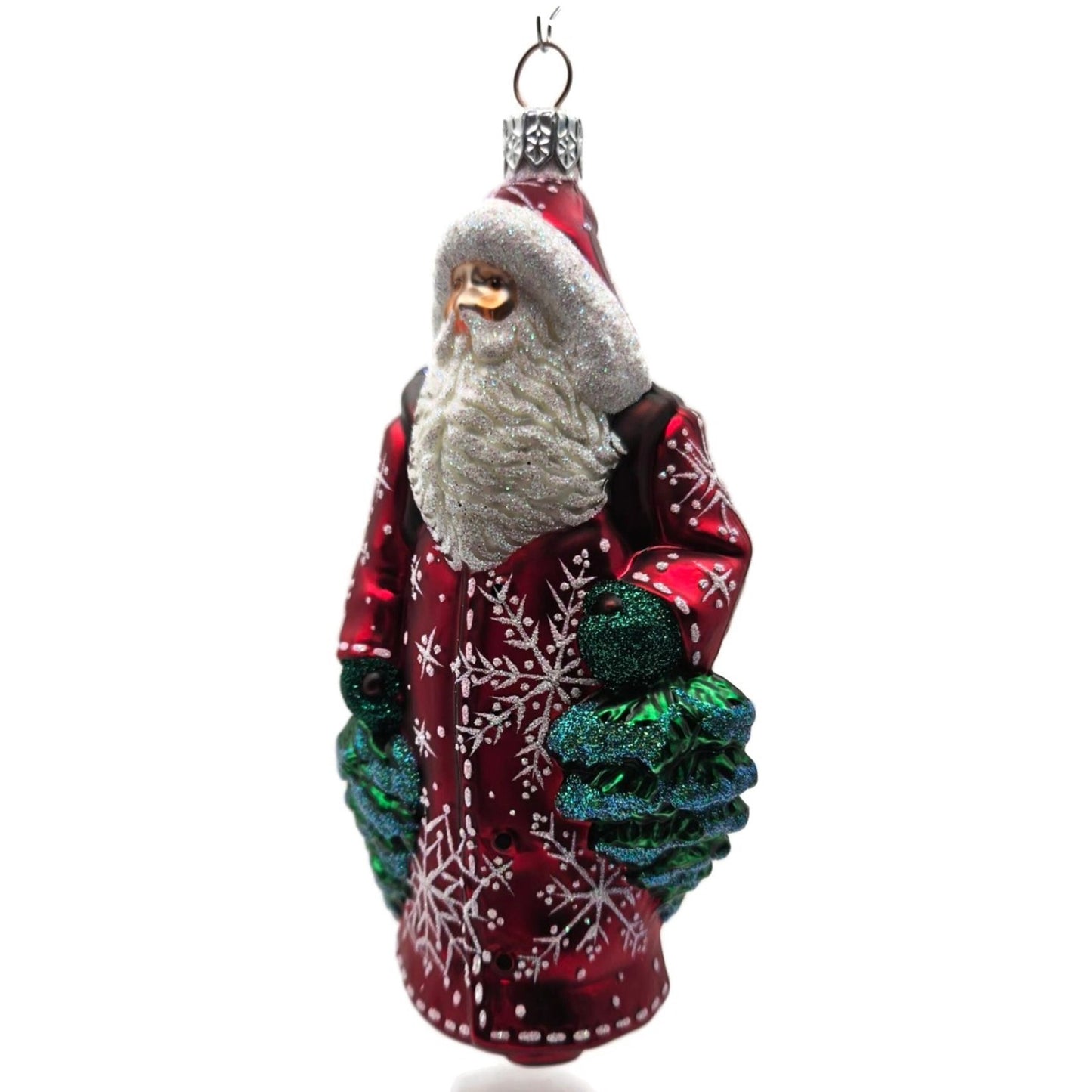 Patricia Breen Through The Woods Red Santa Pine Trees Snow Christmas Ornament