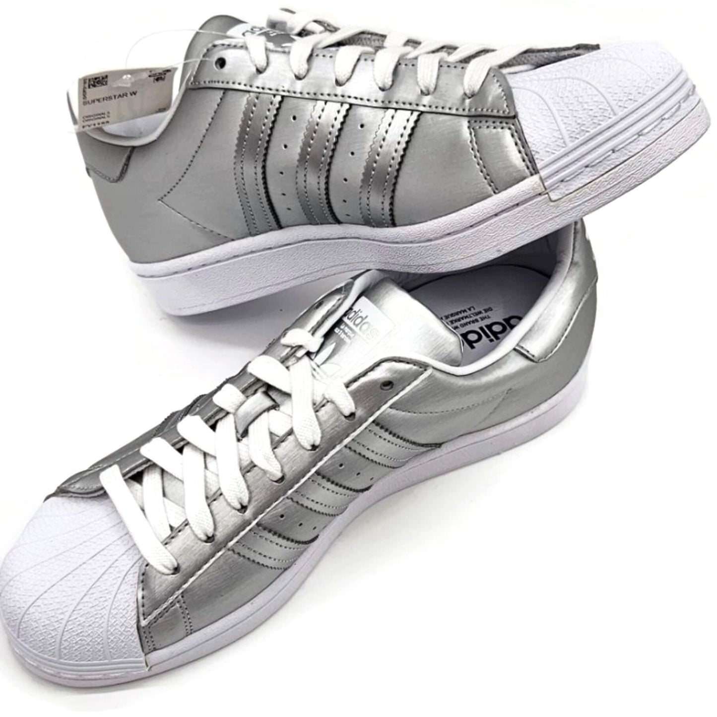 Adidas Superstar Silver Metallic Leather Shoes Ladies Size 9 Shell Toe FY1155