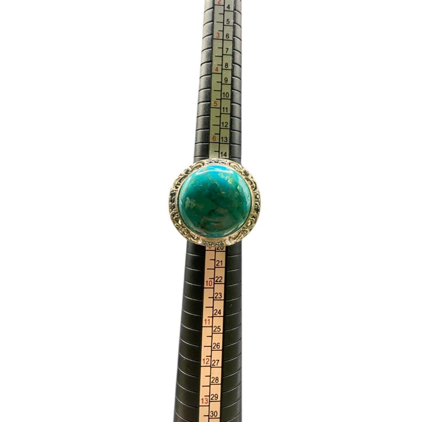 925 Sterling Silver Turquoise Ring Rhinestone Details Cabochon Gemstone Size 8