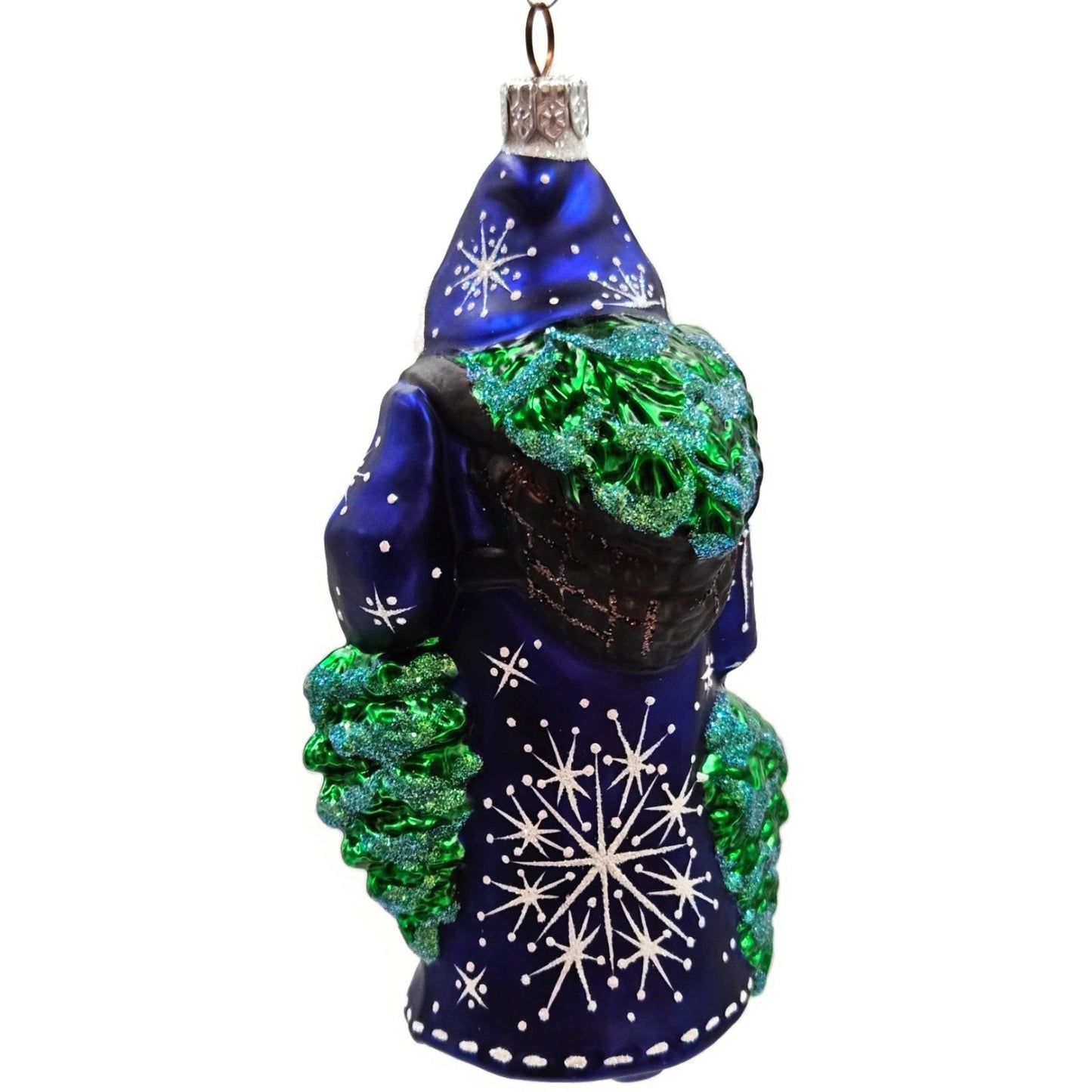 Patricia Breen Through The Woods Cobalt Blue Santa Pine Trees Christmas Ornament