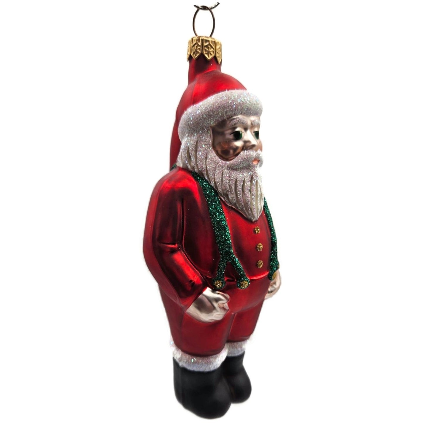 Patricia Breen Workshop Santa Red Green Glittered Suspenders Christmas Ornament