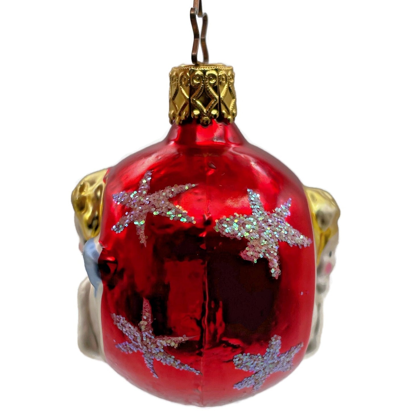 Inge Glass Ornament Cherub Angel Red Orb Stars Old World Christmas Tree Decor