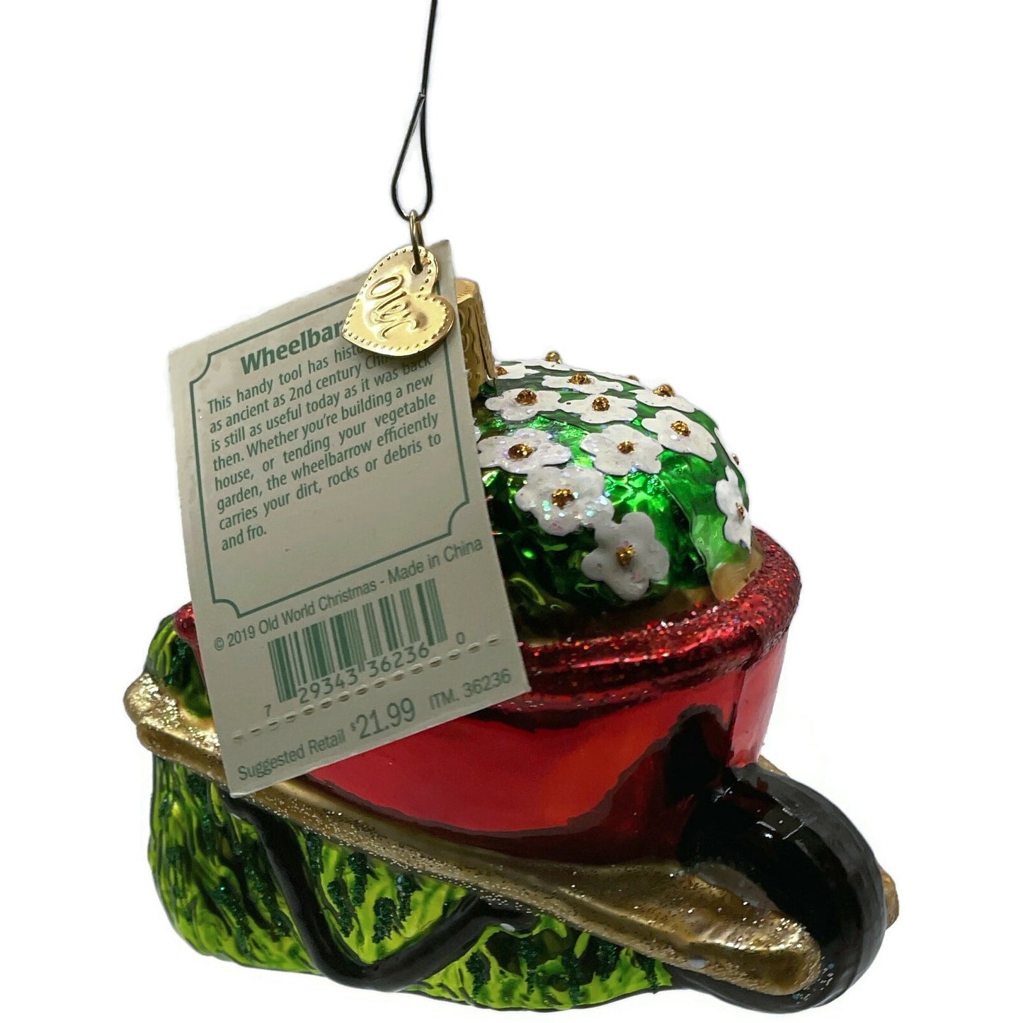 Wheelbarrow Flower Garden Ornament Spring Old World Christmas Holiday Tree OWC