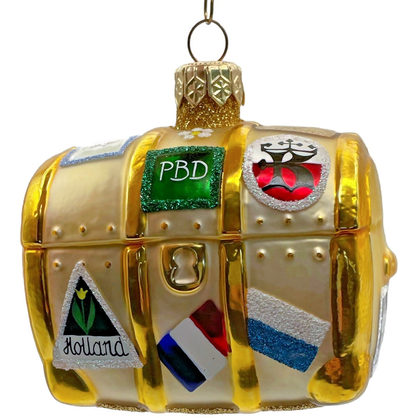 Patricia Breen Bon Voyage Gold Palm Beach Travel Trunk Christmas Tree Ornament