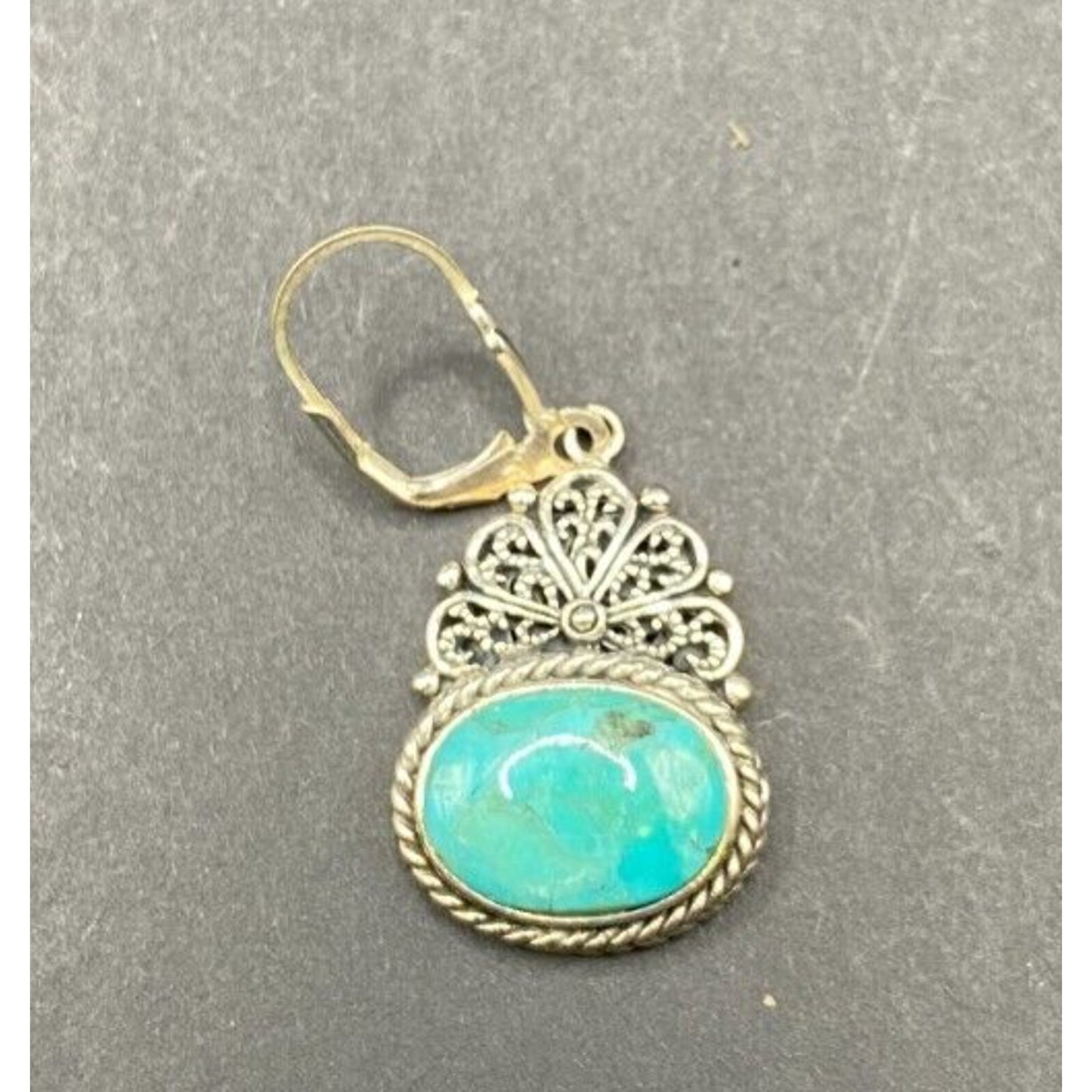 Turquoise Oval Earrings Sterling Silver Leverback Blue Gemstone NOA Thailand