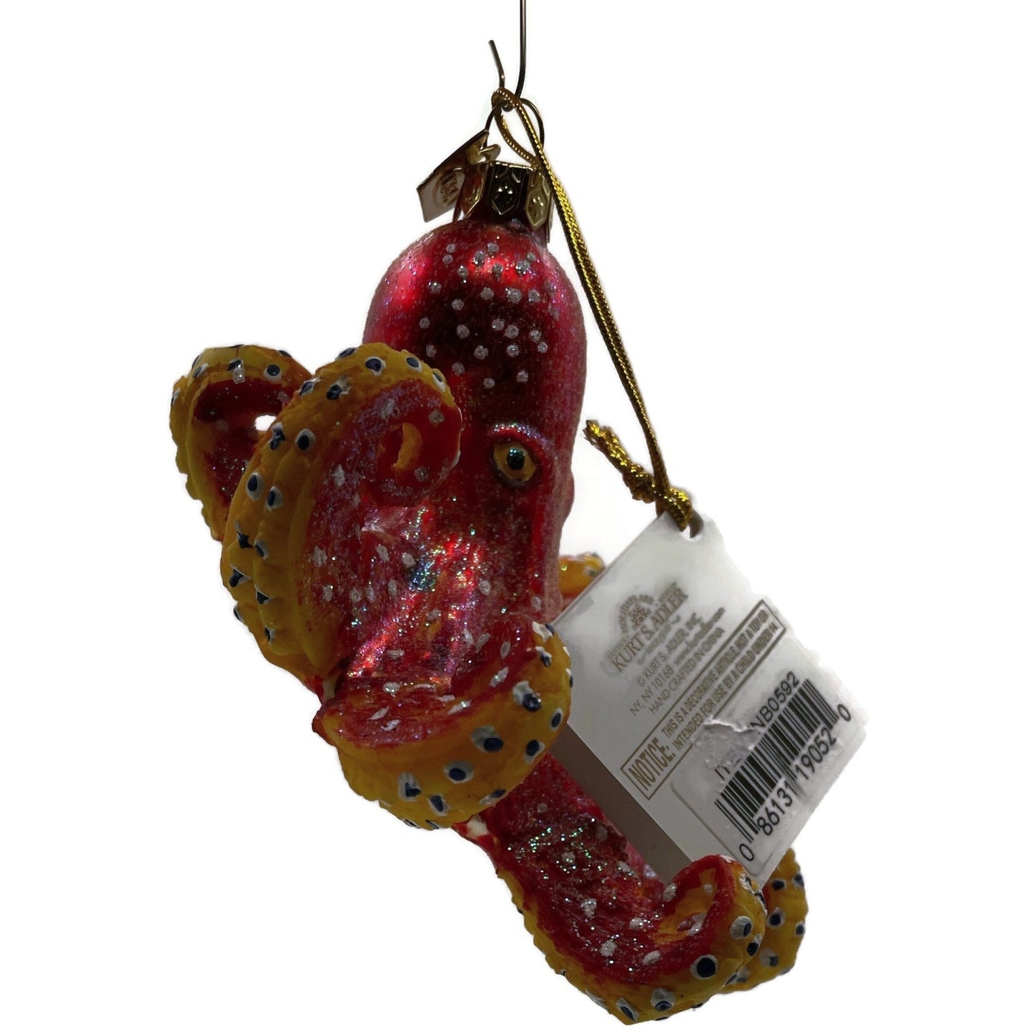 Octopus Nautical Ornament Red Glass Christmas Tree Kurt Adler Noble Gems