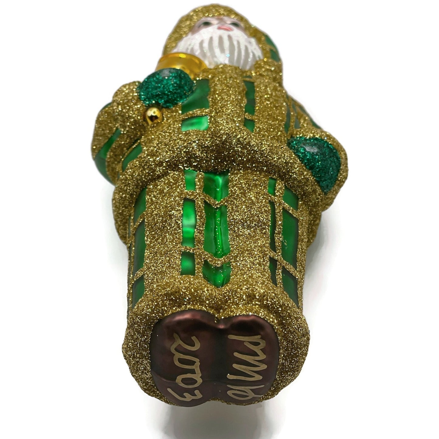 Patricia Breen Ring In The New Santa Claus Green Plaid Gold Christmas Ornament