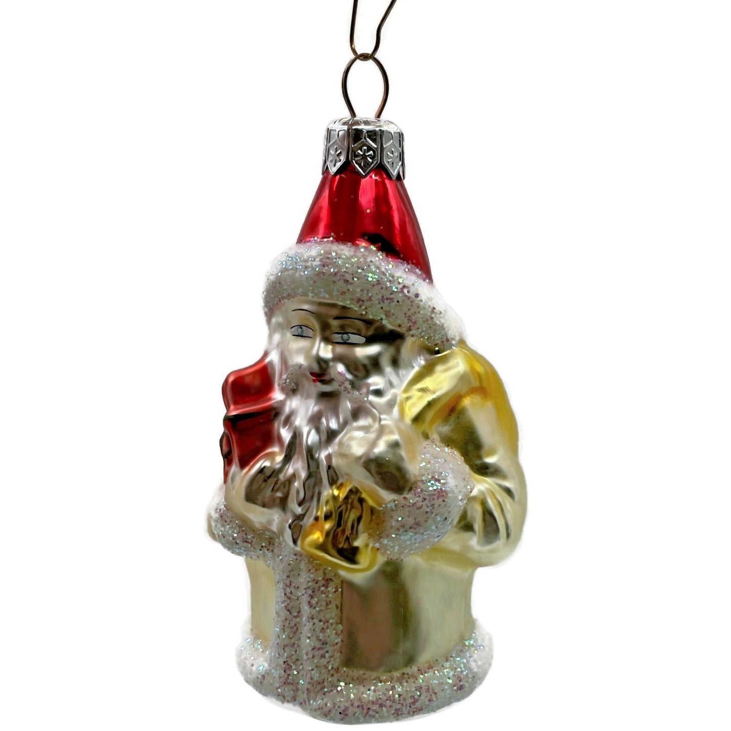 Christopher Radko Santa Claus In Yellow Gift Bag Christmas Tree Ornament 92-065