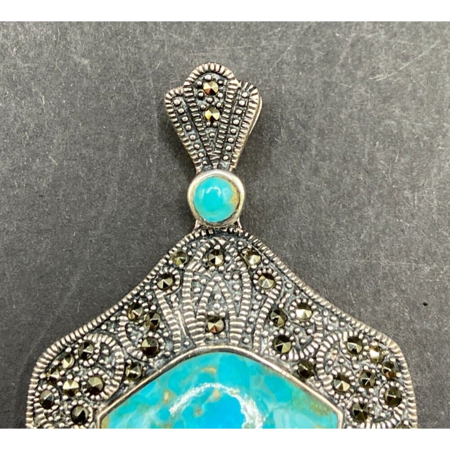 Turquoise Pendant Marcasite Ornament Sterling Silver Thailand Stamped