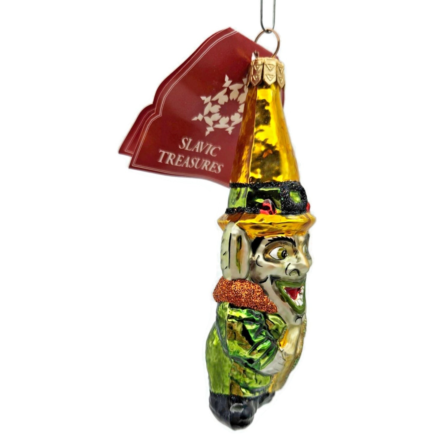 Slavic Treasures Halloween Witch Goblin Book Ornament Blown Glass Poland Rare