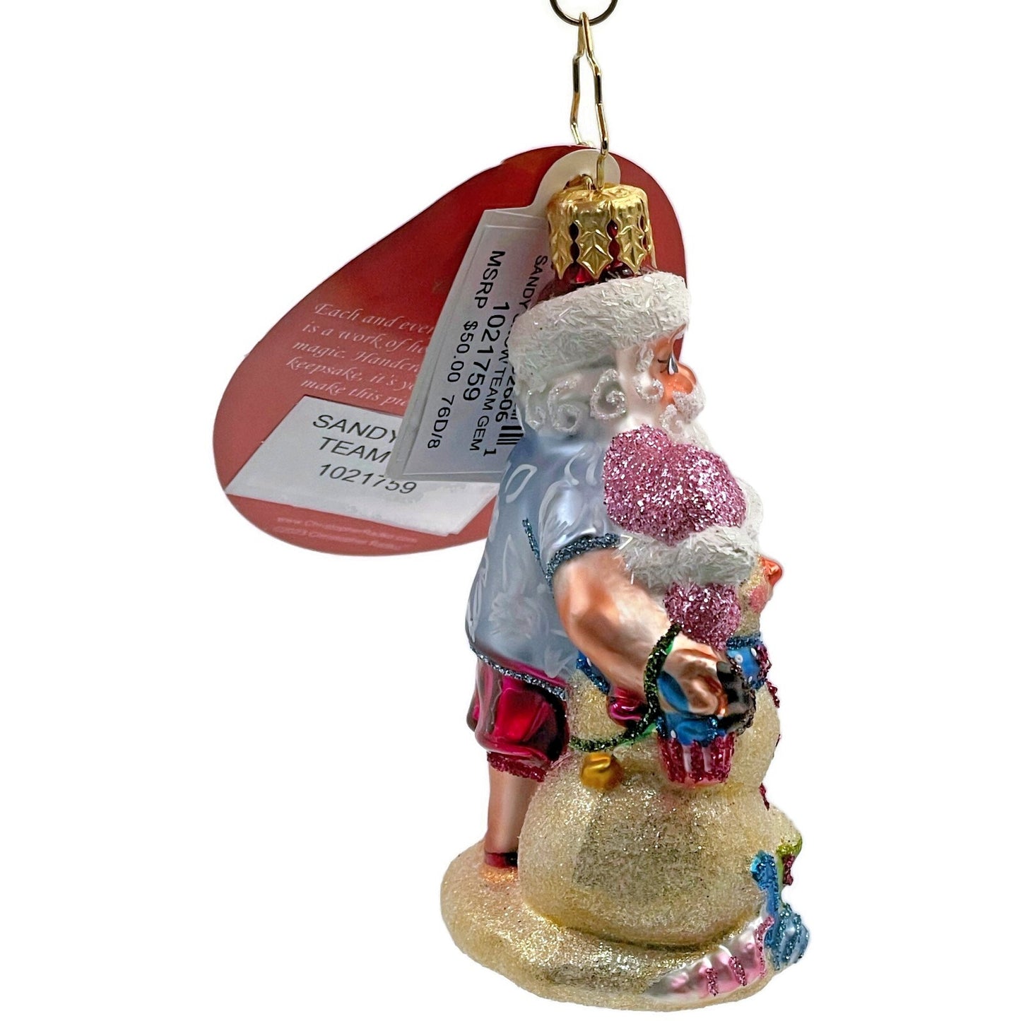 Christopher Radko Sandy Snow Team Gem Santa Claus Beach Christmas Ornament