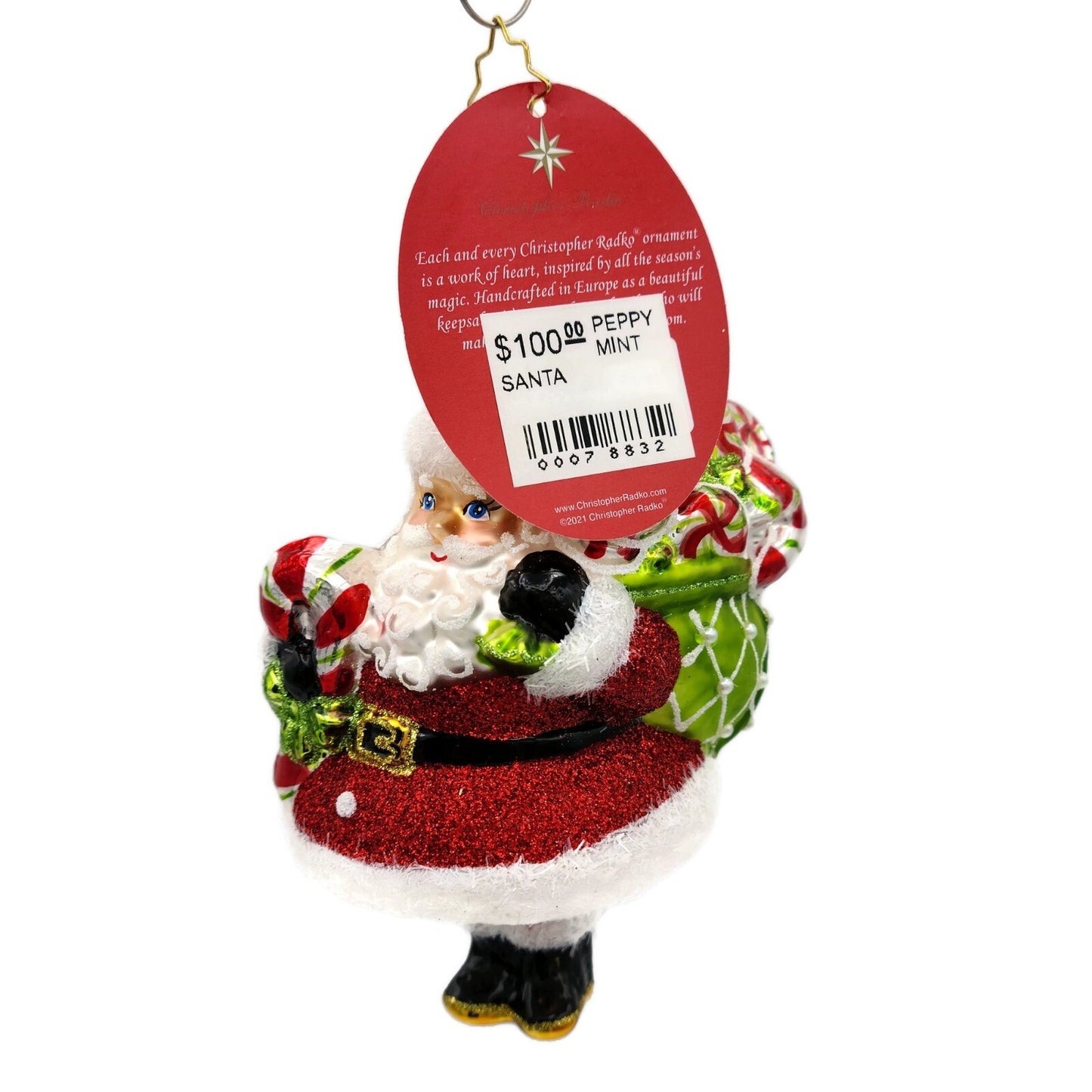 Christopher Radko Peppy Mint Santa Christmas Tree Holiday Ornament 1021185