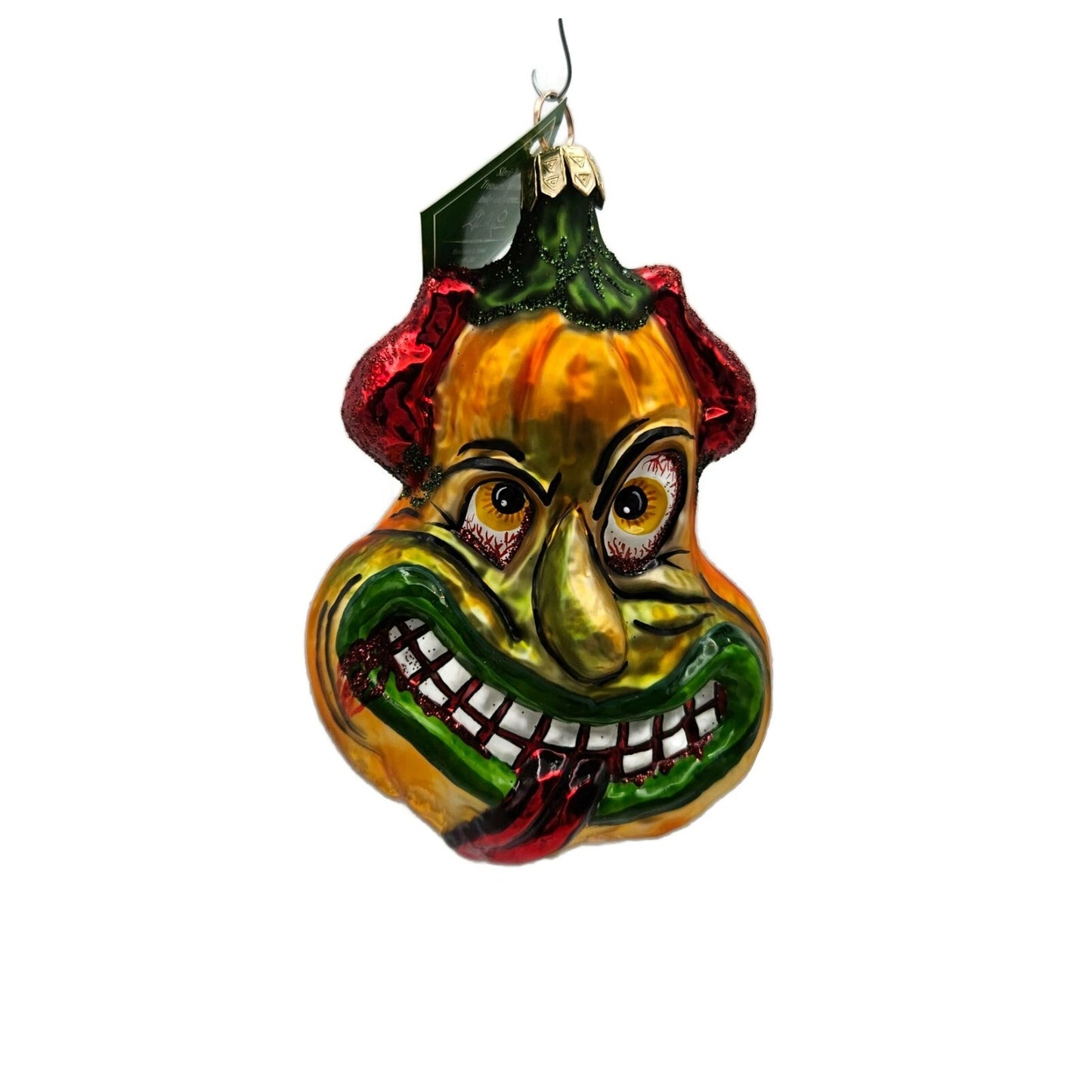 Slavic Treasures Demon Gourd Blown Glass Orange Halloween Tree Ornament 02-1076