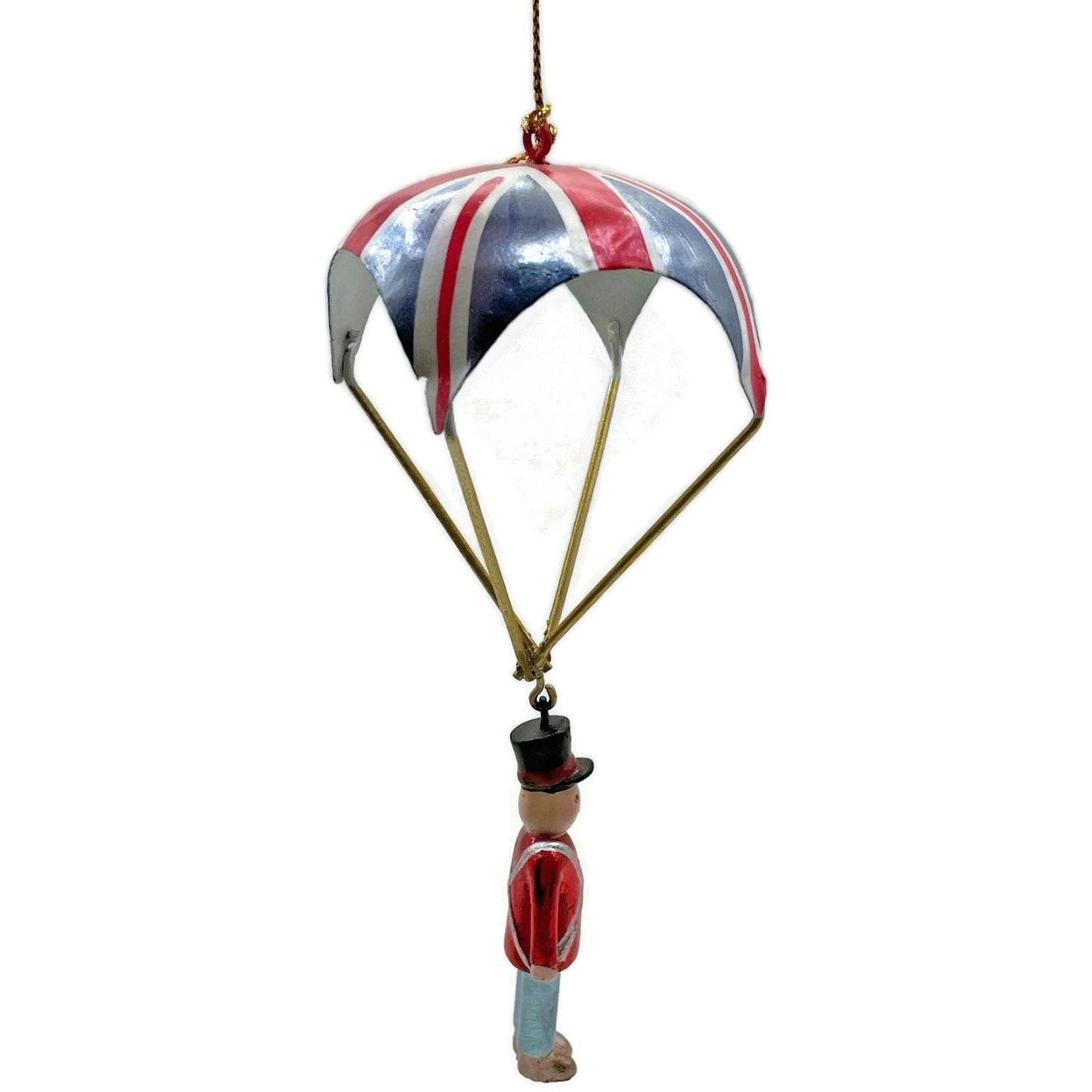 Metal Tin British Royal Guard Union Jack Parachutes Patriotic Christmas Ornament