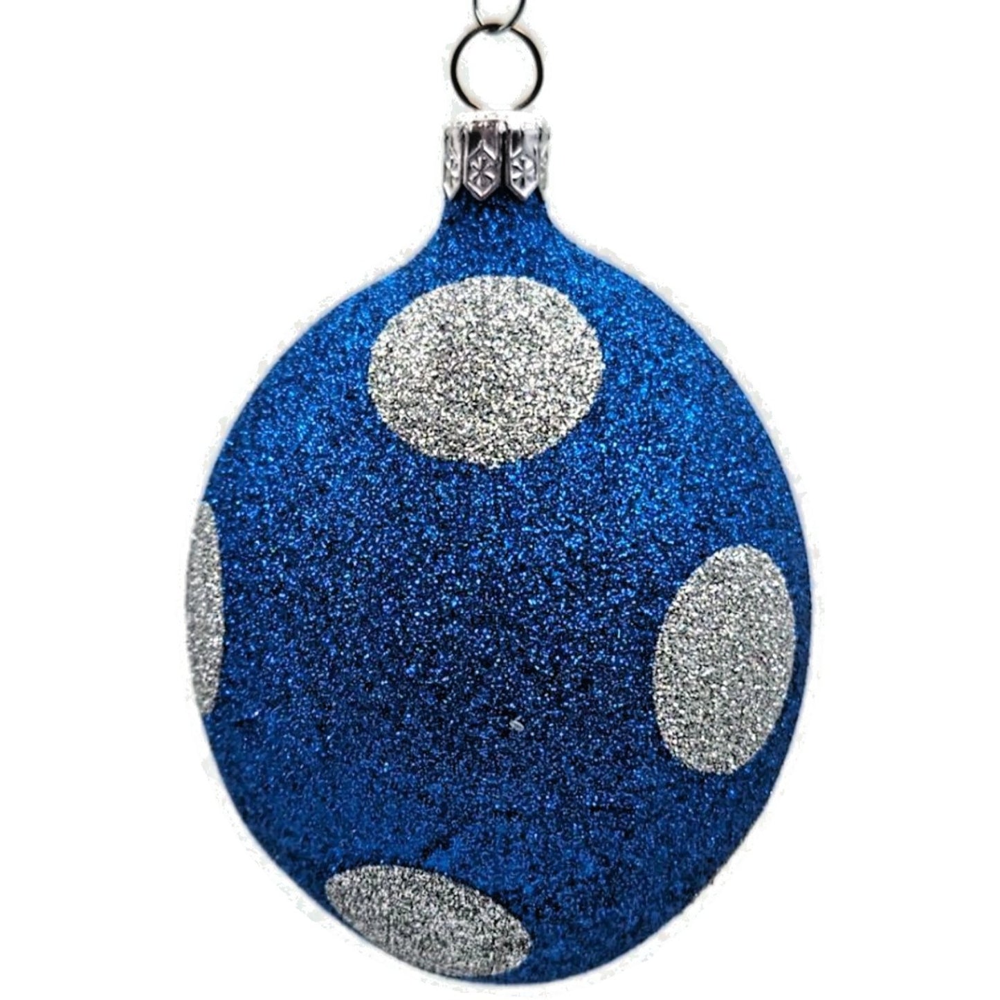 Patricia Breen Egg Blue Silver Polka Dot Easter Glittered Christmas Ornament