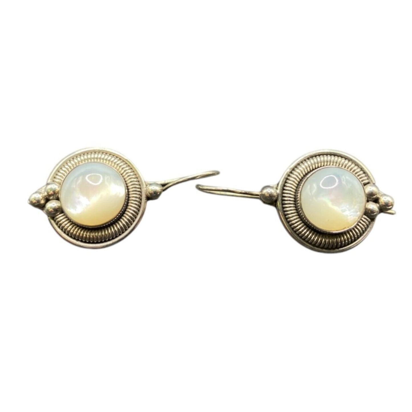 Mother Of Pearl Scroll Hook Drop Earrings Oval Gemstone 925 Sterling Silver BA