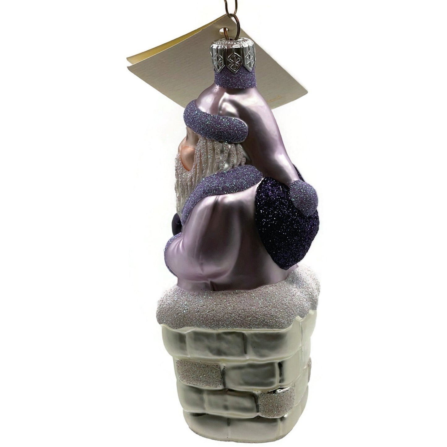 Patricia Breen Ornament Here Comes Santa Claus Lavender Silver Chimney Christmas