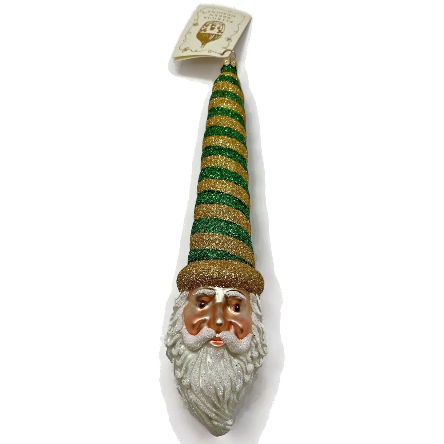 Patricia Breen Ornament Sucre Santa Green Gold Striped Christmas Holiday Tree