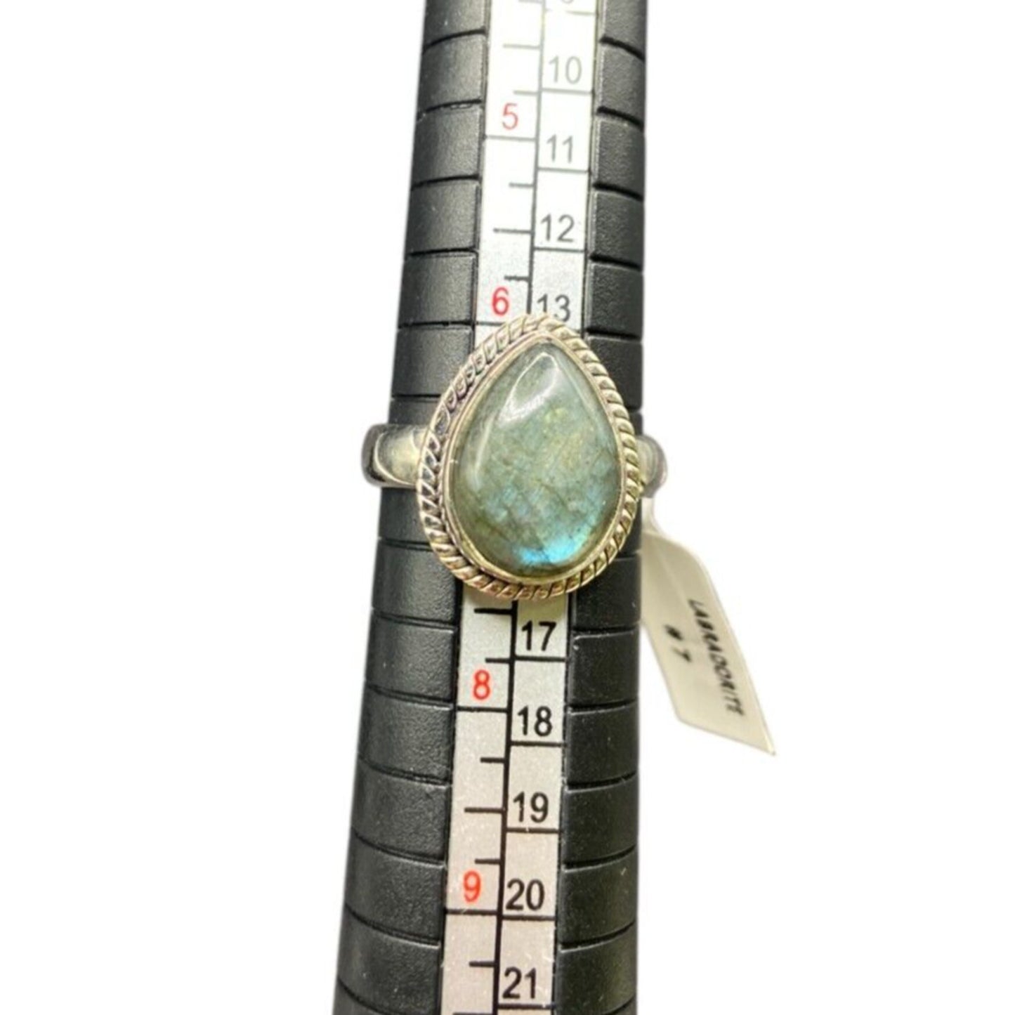925 Sterling Silver Ring Green Teardrop Labradorite Gemstone Ring Size 6 3/4 NWT
