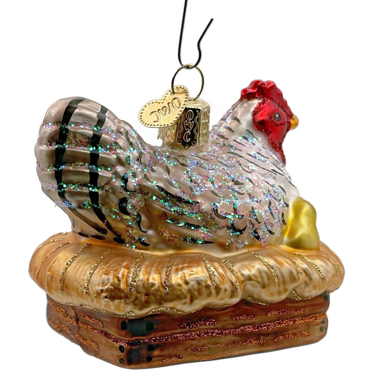 OWC Hen On Nest Farm Chicken Laying Egg Old World Christmas Holiday Ornament