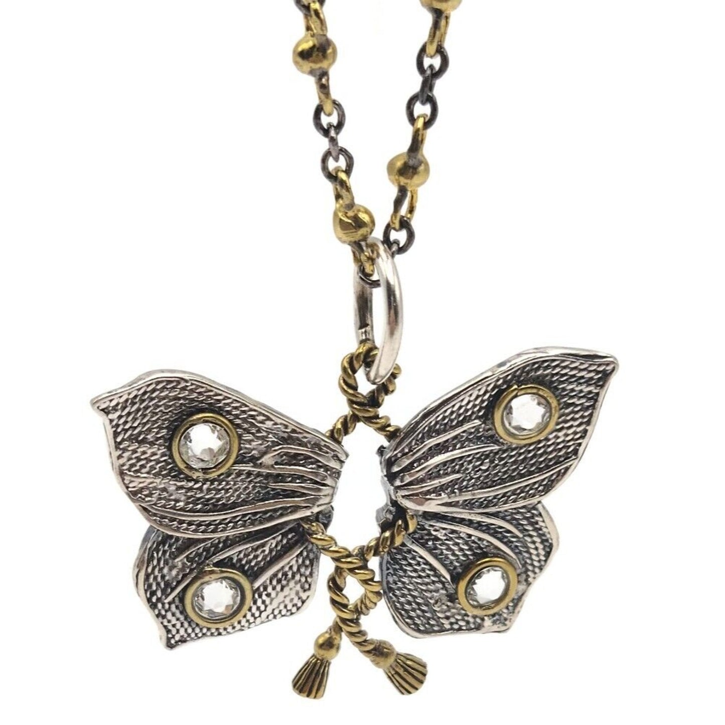 Butterfly Pendant Necklace Chain Two Tone Metal 28 in Joseph K Jewelers
