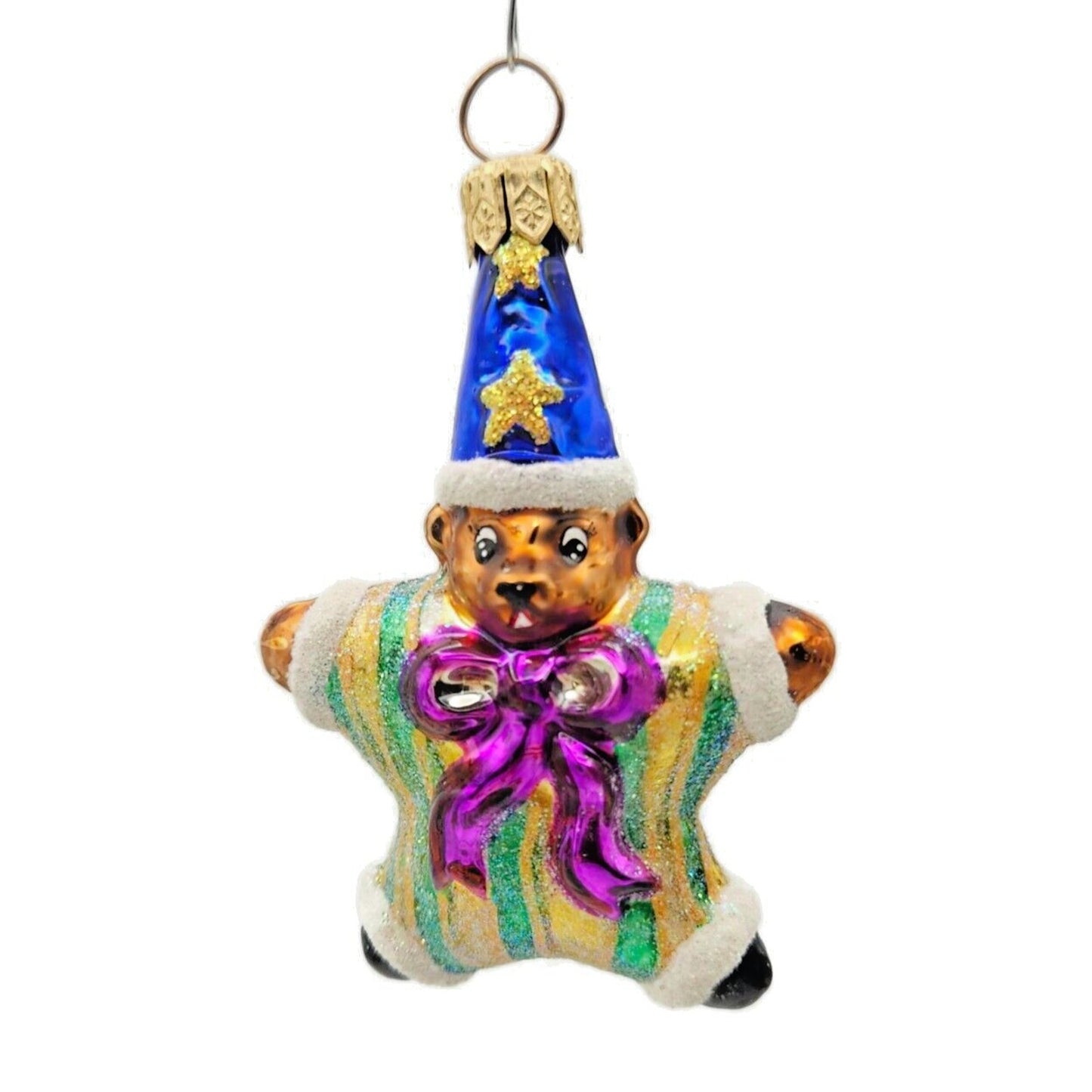 Christopher Radko Star Bear Gem Striped Glass Christmas Tree Ornament 99-951-0
