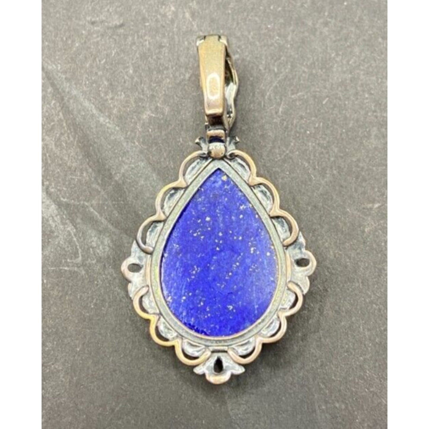 Carolyn Pollack Carved Lapis Lazuli Pear Shaped Pendant 925 Sterling Silver