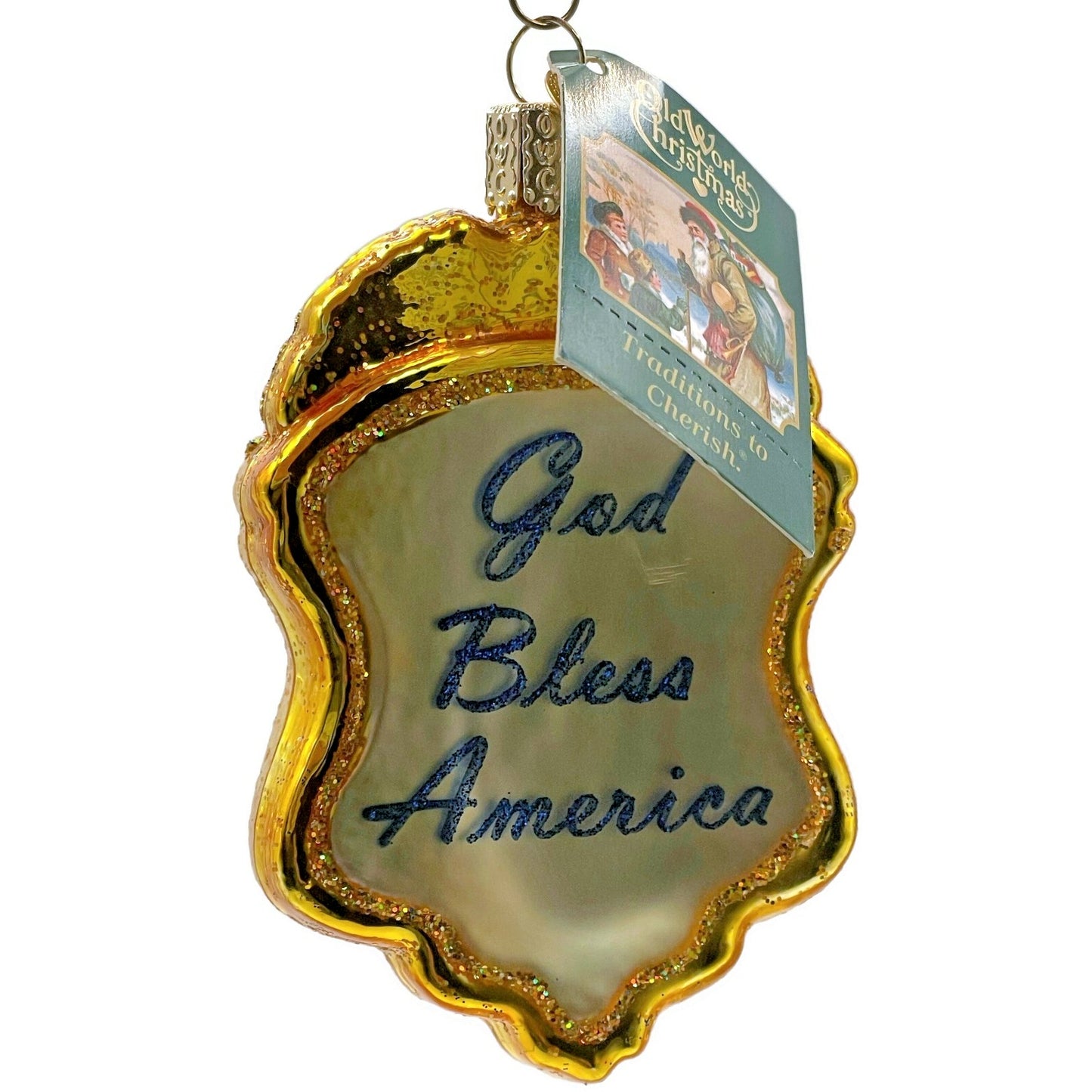 Ornament Police Badge Old World Christmas God Bless America Christmas Tree OWC