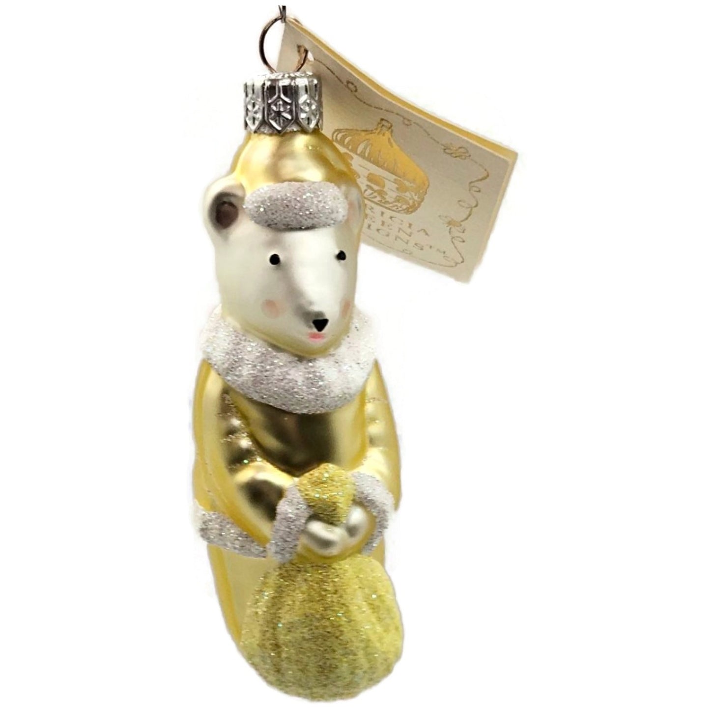 Patricia Breen Festive Mouse Yellow Hand Blown Glass Christmas Tree Ornament