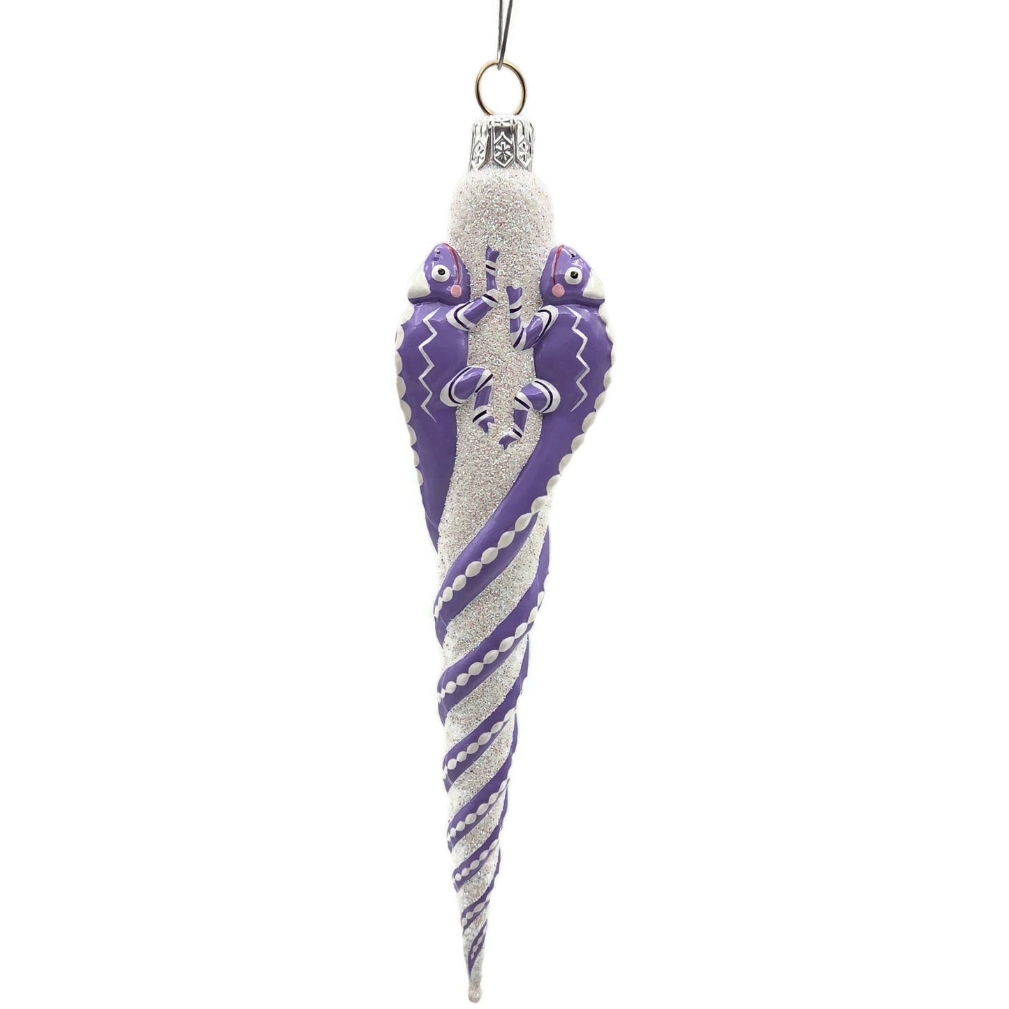 Patricia Breen Chameleon Icicle Lavender White Glass Christmas Holiday Ornament