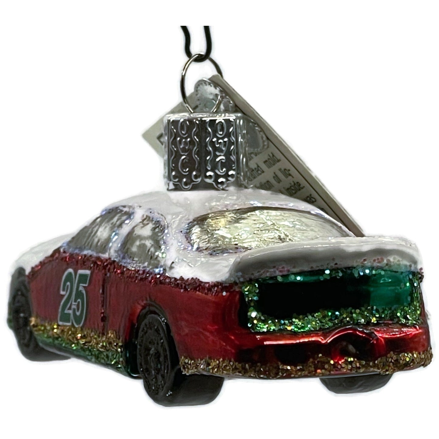 Race Car Ornament Vehicle White Red Glittered OWC Old World Christmas Decoration