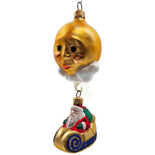 Patricia Breen Night Flight Santa Gold Sleigh Gold Moon Christmas Ornament