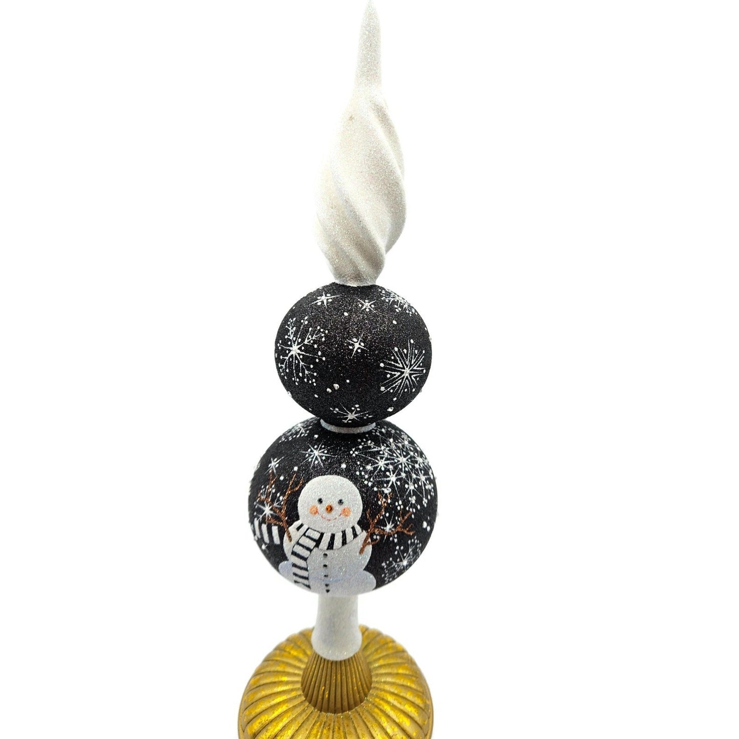 Patricia Breen Snowman Finial Black Glittered Snow Christmas Holiday Tree Topper
