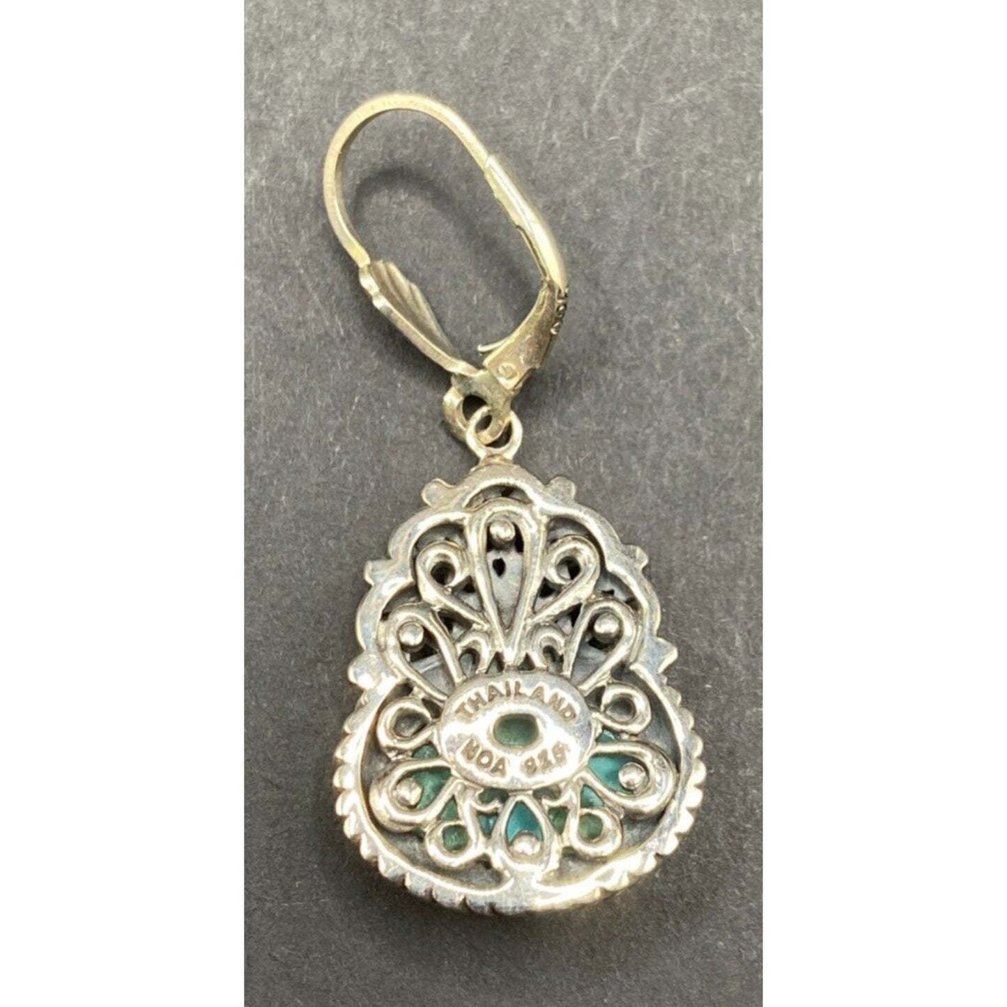 Turquoise Oval Earrings Sterling Silver Leverback Blue Gemstone NOA Thailand